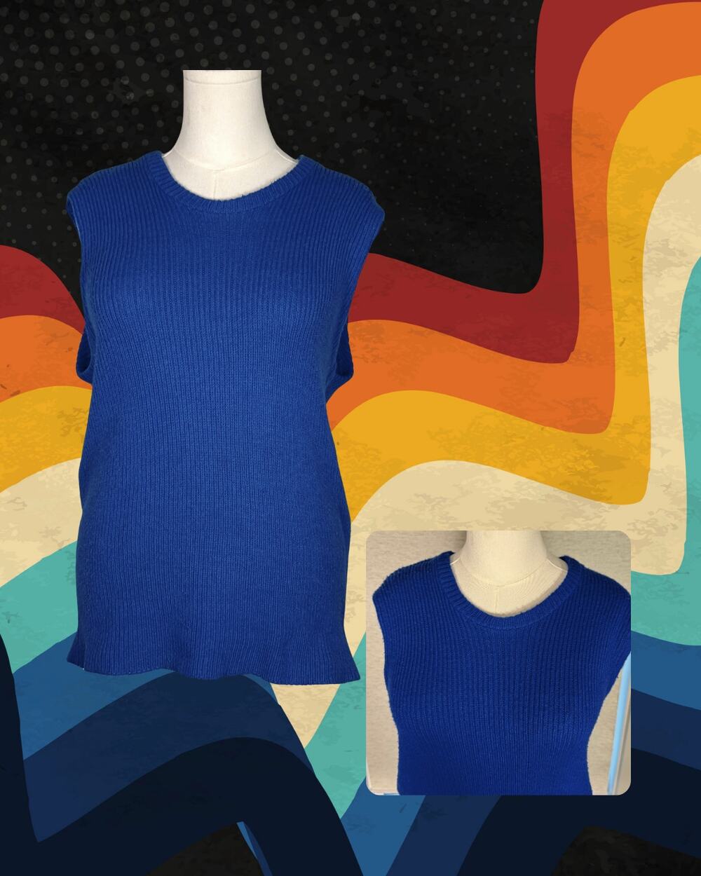 Towncraft Plus JCPenney 60s 70s Crew Neck Sweater Vest Tank Cobalt Royal Blue XL